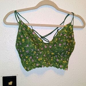 EUC PINK Victoria's Secret Green Floral Bralette Sz. S